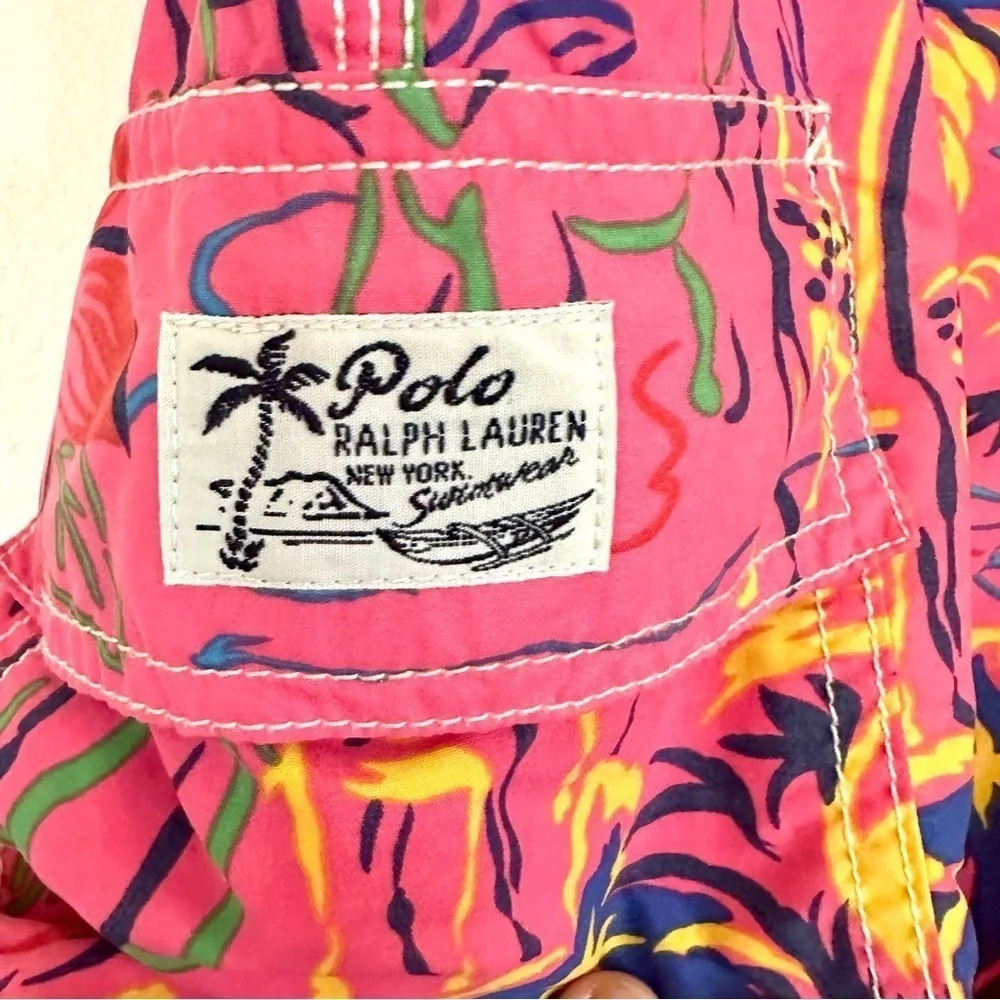 Polo Ralph Lauren Pink and Yellow Board Shorts Swimwear Mens Size Large